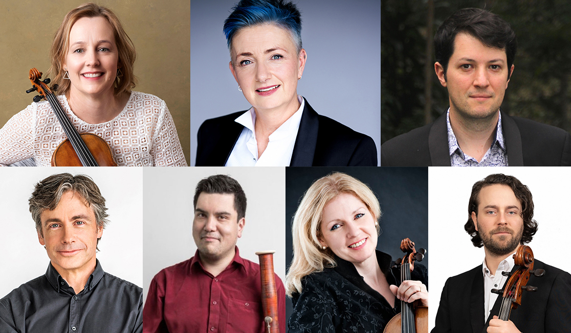 Headshots of seven musicians performing in Is this the gate?